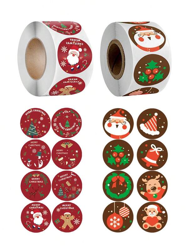 1 Rolle mit 500 Weihnachts-Aufklebern, Weihnachtsdekoration Etiketten-Aufkleber, Umschlag Aufkleber-Etiketten, Siegelaufkleber, Geschenkverpackung Ausschnitt-Aufkleber, Süßigkeitenverpackung Dekorationen, runde Party-Geschenkdekorationen, Frohe Weihnachten, Weihnachtsdekorationen, Weihnachtsfestdekorationen, Weihnachtsdekorationen, Weihnachtsgeschenke.