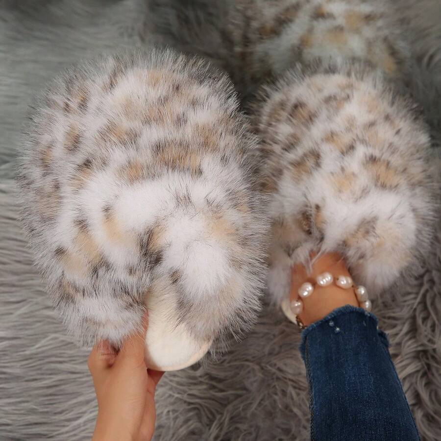 Leopard Print Slippers, Fashionable, Non-Slip, Suitable For Beach, Home, Autumn/Winter