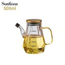 1pc Glass Oil Bottle, 500ml/700ml/900ml Large Capacity With Measurement Scale, Smooth Pouring Non-Drip, Kitchen Household Seasoning Bottle, Liquid Soy Sauce Vinegar Bottle, Seasoning Bottle, Christmas Decor