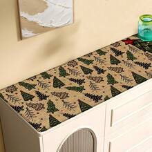 1 pièce Tapis de cuisine en lin imprimé motif sapin de Noël, cadeau de Noël, décoration de Noël, tapis de cuisine, tapis de sol, tapis de salle de bain, paillasson, rectangle imprimé en 3D, convient pour le salon, la chambre, le couloir, la salle de bain, la buanderie - Tapis en polyester, décoration d'intérieur et d'extérieur