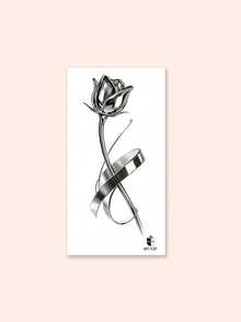 STARTTOOS 1pc Liquid Metal Silver Gray Cyberpunk Mechanical Rose Pattern Tattoo Temporary Tattoo Sticker For Arm, Ankle And Body Skin - Black - View 3