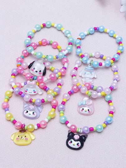 SANRIO 7 件  可爱女孩串饰手链套装，包括 、、、、 吊坠、彩色珠子，适合送给最好的朋友和姐妹