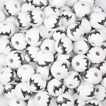 10pcs Multicolor Round Pumpkin, Bat, Skull, Ghost, Spider Web Shaped Wooden Beads, Halloween Themed Decorative Beads, Spacer Beads, For DIY Bracelets, Necklaces, Earrings, Anklets, Keychains, Backpack Chains, Christmas, Thanksgiving, Back To School, Birthday Gifts, Room Party Decor