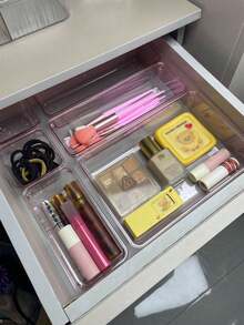 7/14/25 Pieces Transparent Plastic Desktop Storage Tray, Drawer Finishing Set, Cosmetic Storage Box, Suitable For Storing Cosmetics And Jewelry, Can Be Used In Bathrooms And For Placing Small Items, Can Also Be Used In Bedrooms And Offices, For Vacation, Beach, Bathroom Collection, Bedroom Collection, Large Capacity - Transparent - View 5