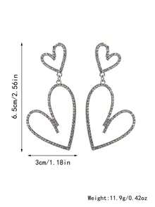"1 Pair Silver & Gold Heart Shaped Earrings For Women – Fashionable Vintage Rhinestone Dangle Stud Jewelry, Elegant & Luxurious Charm Accessory, Perfect For Daily Wear, Parties, Valentine's Day, Anniversary, Mother's Day & Gift For Mom, Wife Or Friends" - 銀色 - 查看 6