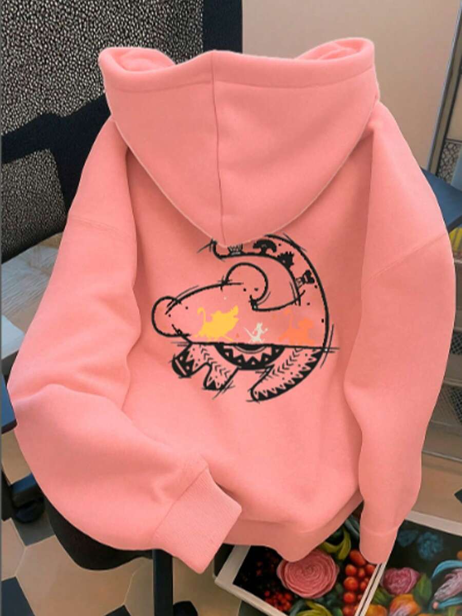 Sudadera con capucha gruesa para mujer Unitalla con estampado , de estilo casual y sencillo, adecuada para otoño/invierno - Rosa - Ver 1
