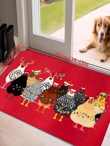 1pc New Christmas Chicken Pattern Doormat, Suitable For Living Room, Bedroom, Indoor - Machine Washable - Flannel Material, Delicate Wrap, Skin-Friendly, No Pilling, Slightly Water-Resistant Easy Care, Odorless - Ideal For Home Decor, Room Decoration