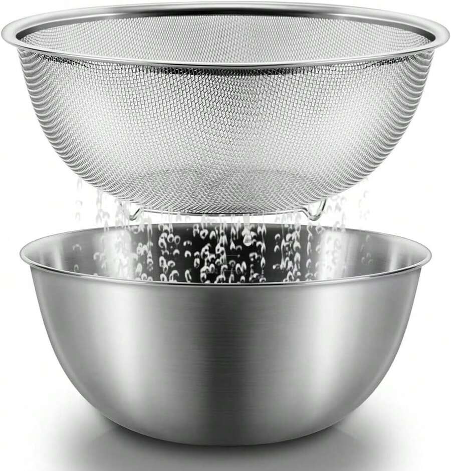 Coladores de Cocina, Colador de Acero Inoxidable, Coladores de Acero Inoxidable with Resting Feet, Colador De Metal Colador, Colador Para Lavar Frutas 2 piezas (silver, 9.4 Pulgada) - Plateado - Ver 1