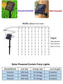 Solar Curtain String Lights, Outdoor Waterproof Garden Christmas Decoration,Fairy Lights 8 Lighting Modes,100/200/300 Leds, Light String For Garden Yard Pavilion Fairy Garland String Lights Holiday,Window, Bedrooms, Wall, Room, Pavilions, Tents, Party, Porch ,Wedding, Garden Background Decoration - Black - View 12
