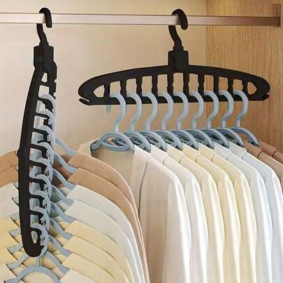 1/2个装11孔可折叠衣架，多功能防滑塑料便携式悬挂式衣柜收纳系统，节省空间的神奇衣橱挂钩，适用于女士上衣、裤子、冬装、连衣裙、领带和腰带，家居收纳，卧室装饰，家居用品，卧室配件，珠宝收纳