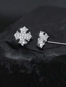 一对（2颗）水钻盾形耳钉，精致立方氧化锆星形，圆形闪亮立方氧化锆耳钉，男女皆宜的珠宝配饰，适合日常佩戴和旅行，圣诞礼物，圣诞装饰品 - 銀色 - 查看 2