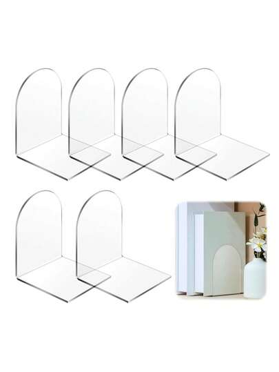 2 piezas/4 piezas Sujetadores de libros de acrílico, sujetadores de estantería (con una capa de película protectora blanca, por favor, despéguela cuando los use), sujetadores de libros transparentes para almacenar suministros de oficina/hogar y libros