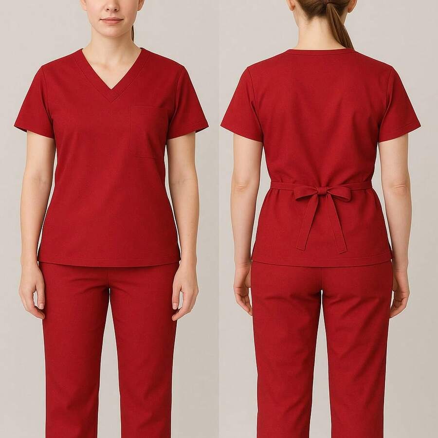 Women's Surgical Scrub Hospital Pajama Set With Waistband, Various Colors And Sizes - Red - View 1