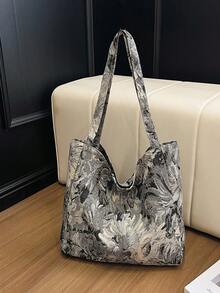 女士花卉图案休闲手提包，大容量单肩包 - 彩色 - 查看 4