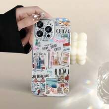 Fashionable Travel 1pc Minimalist Transparent Anti-Drop Protection Phone Case With Castle & English Text Graphic, Compatible With IPhone 17 Pro Max,16 Pro Max, 15, 14 Plus, 13, 12, 11, And Series Waterproof Shockproof Scratch Resistant,Gift,Boyfriend,Girlfriend - 款式1 (1PC) - 查看 5