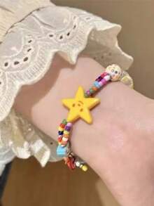 1pc Multicolor Star Shaped Beaded Bracelet, Suitable For Daily Wear For Girls In Summer - Multicolor - View 3
