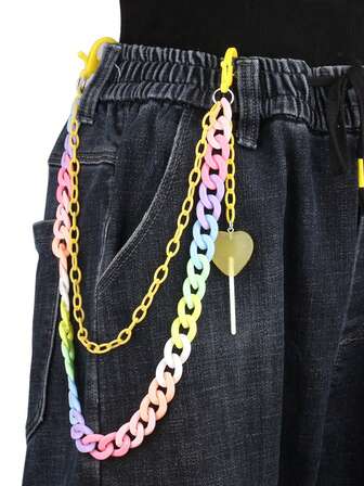 1pc Fashion Versatile Hip Hop Chain, Retro Candy Color Heart-Shaped Lollipop Pendant Waist Chain, Acrylic