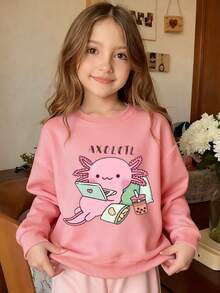 Áo nỉ cổ tròn in hình kỳ giông hoạt hình dành cho bé gái tuổi teen, thoải mái, thời trang mùa thu đông dễ thương. - Hồng - Xem 5