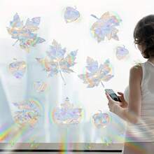 11pcs/Set Rainbow Maple Leaf Window Stickers - Rainbow Prism Stickers, Non-Adhesive Autumn Sun Catchers, For Bird Strike Prevention, Vibrant PVC Sheets With Glossy Surface, Easy To Install, Window Decals | Vivid Leaf Design | Prism Effect, Colorful Window Decor, Holiday Atmosphere, Colorful Rainbow Prism Static Cling Glass Stickers, Colorful Bird Collision Prevention Catch Light Window Stickers, Self-Adhesive Decorative Stickers, Atmosphere Arrangement Window Decor Stickers, Matte Surface, Easy To Apply And Remove, Double-Sided Visible, Suitable For Home Decor - Multicolor - View 3