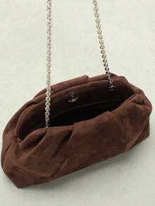 SCULPTEDSTYLE BAGS 1件 秋冬新款復古棕色紋理麂皮手提包，美拉德風女款手拿包，歐美時尚百褶包，極簡風女款手提包附鏈條斜跨背帶 - 咖啡 - 查看 7