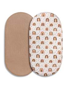 GLLQUEN BABY 2 tấm ga trải giường cũi trẻ em hình bầu dục/chữ nhật bằng vải muslin cotton đạt chứng nhận Oeko-Tex, có thể dùng làm tấm lót thay tã. - Thiên nhiên & Cầu vồng - Xem 12