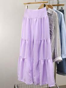 Women's Solid Color Loose Wide Leg Patchwork Design Casual Elegant Pants, Suitable For Spring, Summer, Autumn, Winter, Fashion, Versatile, Suitable For Vacation, Travel, Music Festival, Date, Commute - Purple - View 6