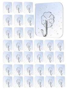 50pcs Heavy Duty Adhesive Wall Hooks, Sticky Wall Hangers, Damage-Free, Waterproof, Max 33lbs, Suitable For Bathroom, Kitchen, Towels, Coats, Keys - Multicolor - View 2
