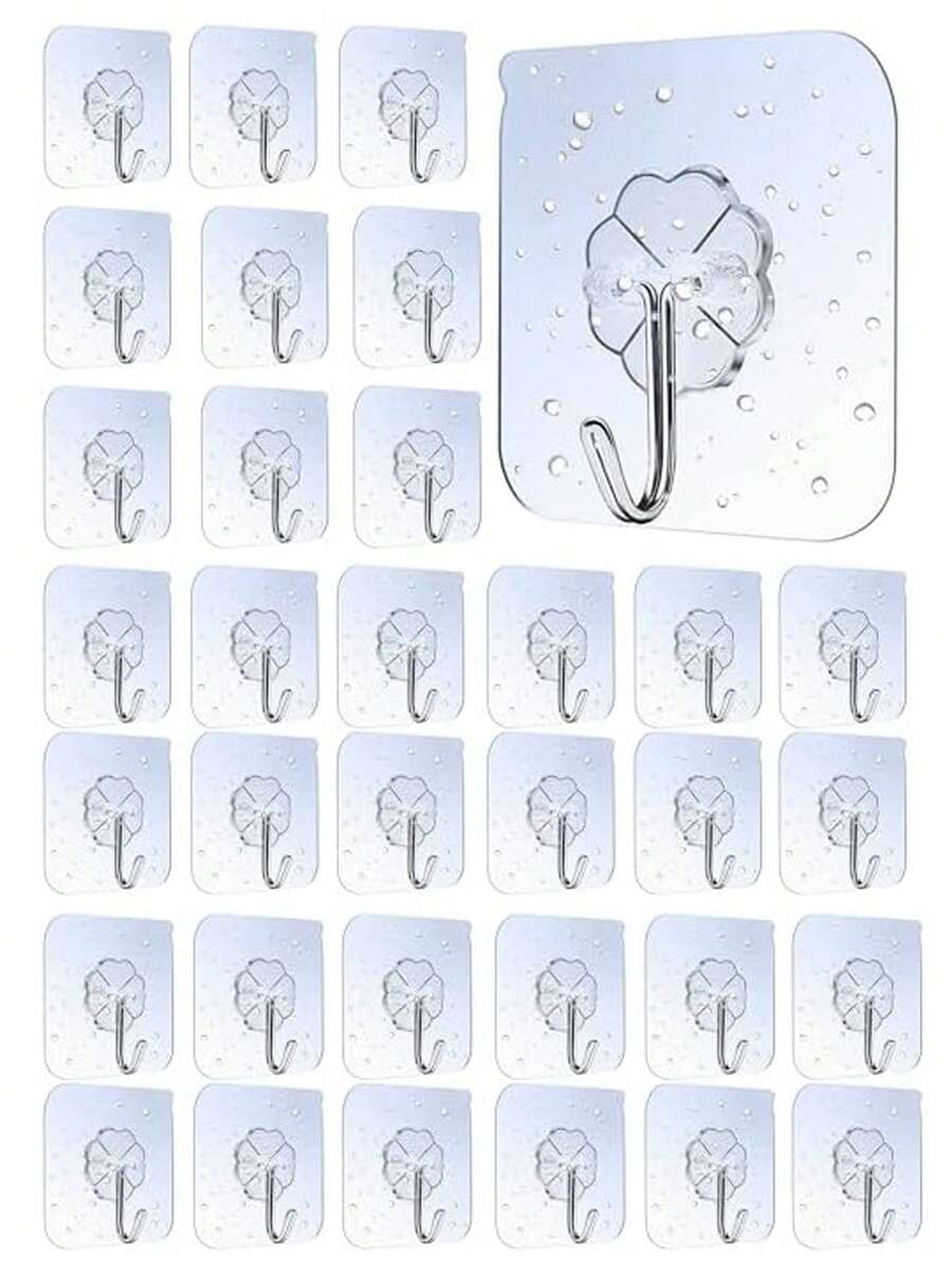 50pcs Heavy Duty Adhesive Wall Hooks, Sticky Wall Hangers, Damage-Free, Waterproof, Max 33lbs, Suitable For Bathroom, Kitchen, Towels, Coats, Keys
