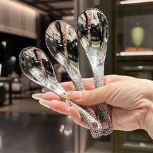 Earl Hammer Pattern High Gloss Stainless Steel Spoon Set - Large Capacity Deep Bowl, Mirror Polished Cutlery, Suitable For Desserts, Fruits And Home Kitchen Use - Silver - View 6