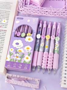 6-Pack, Mobile Rose Gel Pens, Flower Series Soft Grip Black Pens, Black Ink Pressure-Sensitive Pens, Smooth 0.5mm Retractable Black Ink Pens, Cute Back To School Gel Pens, Ballpoint Pens, Writing Stationery Gel Pens, Teen And Adult Home Classroom And Office Writing Pens - Multicolor - View 17