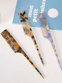 极简主义大理石纹理醋酸纤维长柄尖尾梳，高端豹纹防静电顺发顺发梳，美发套装，美发工具套装，美发工具 - 彩色 - 查看 8