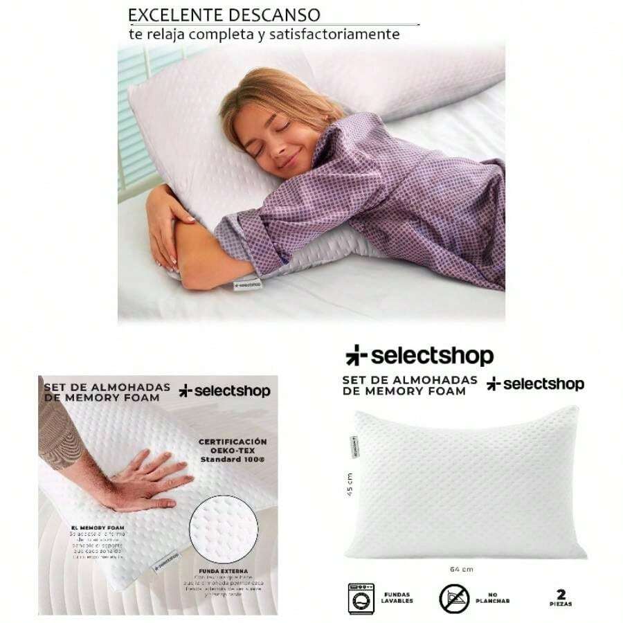 Almohada De Foam Triturado Ultra Suave Cojin Ajustable con Funda Exterior Antibacterial Transpirable Almohada Comoda Confortable Suoper Comoda 45 X 64 HG17C6 - 1 - Ver 1