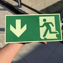 1pc Glow-In-The-Dark Emergency Exit Signs - Durable PE Material, Green Border & White Arrow, Fire & Evacuation Indicators For Workshops, Offices, Public Spaces, Workshop Safety Equipment|Luminous Signs|Green Bordered Signs - Multicolor - View 2