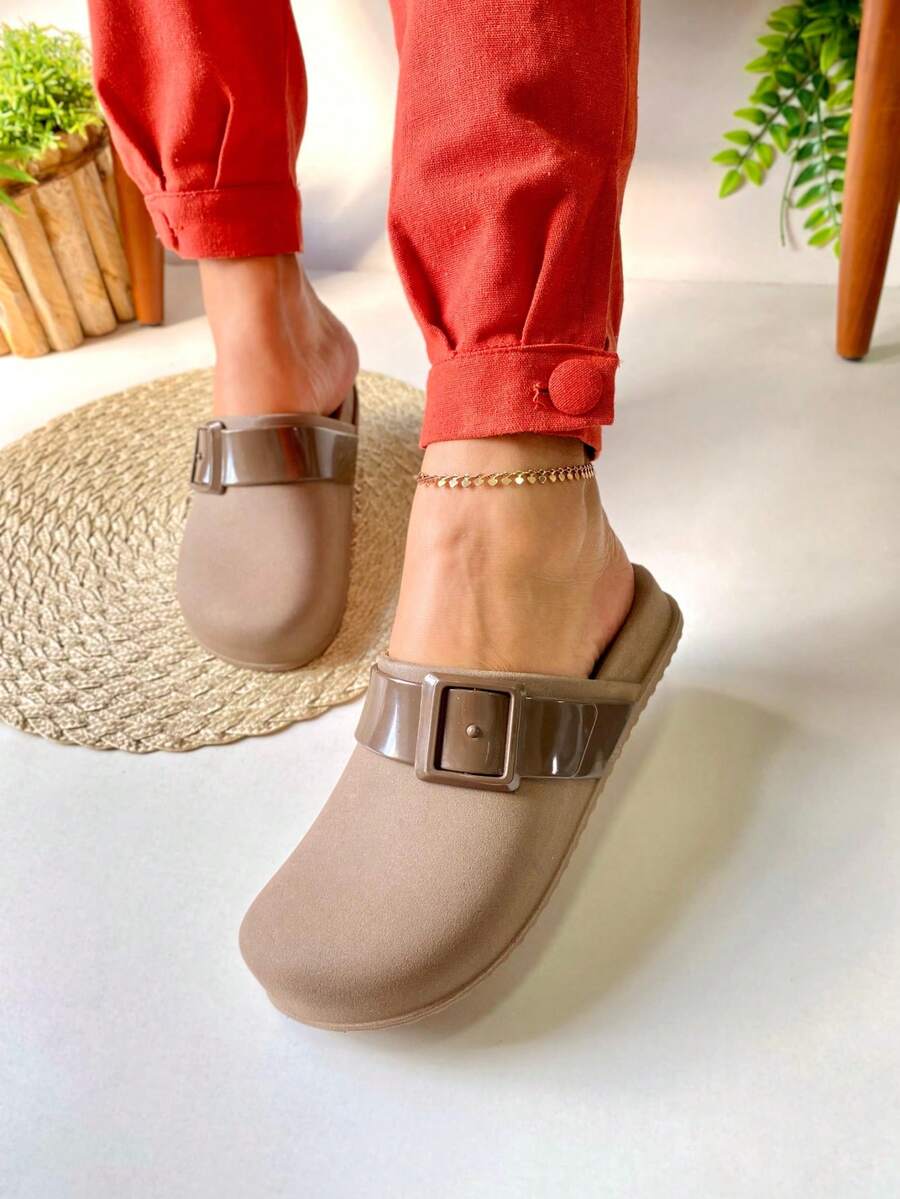 Women's Mule Babuche Cozy Clog Closed Cross Round Toe Buckle Detail MBAB - Lá xanh - Xem 1