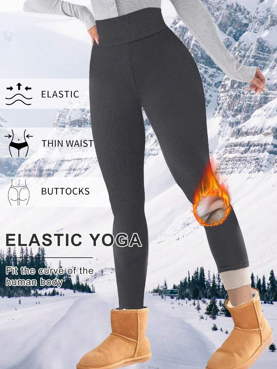 1 件女式高腰保暖内衬保暖紧身裤，厚实保暖秋冬打底裤，收腹瑜伽紧身裤，防滑设计，舒适弹力面料，适合健身、居家、户外瑜伽