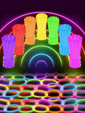 10/100 Multi-Color 8-Inch Lamps And Decorations With Lighting Function, Which Can Continuously Emit Light For 10 To 12 Hours In Dark Environments. They Can Be Used To Make Bracelets, Necklaces, Etc. They Are Suitable For Parties, Gatherings, Bars, Birthdays, Festivals, Nightclubs, Toys, Neon Party Supplies, Lamp Supplies, Etc