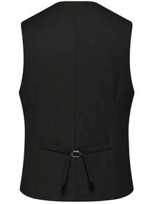 Men's Suit Elegant Men's Three-Piece Suit, Suitable As A Wedding Suit Or Business Suit. It Includes A Shawl Collar Suit Jacket, A Waistcoat And Matching Trousers, Featuring A Business Casual Style With A Solid Color, Simple And Sophisticated Design. Ideal For Occasions Such As Daily Casual Wear, Holiday Events, Business Settings, Weddings, Dances, And Commuting To Work, It Also Makes An Excellent Gift For Boyfriends Or Husbands. - 黑色 - 查看 6