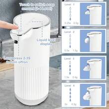 Despachador de Jabon Liquido sin Contacto, 350ml USB Recargable Automatico Dispensador Jabon Baño, Sensor IR Inteligente Dispensador de Shampoo con 4 Velocidades Ajustables, para Baño, Cocina (Espuma) - Espuma - Ver 2