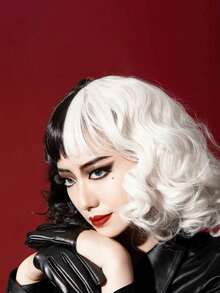 1pc Women's Fashion Curly Wig, Medium Length, Black And White - Suitable For Various Holiday Parties, Cosplay, Wig - Black and White - View 4