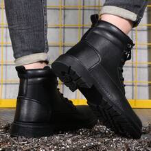 Men's Winter High-Top Safety Shoes, Warm Padded Lining, Microfiber Upper, Steel Toe Cap & Puncture Resistant, Soft Rubber Sole, Functional Work Boots