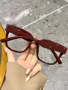 1 Pair Women's Burgundy Square Frame Glasses, Fashion Decorative Non-Prescription Glasses, Versatile For Daily Wear - 多色 - 查看 2