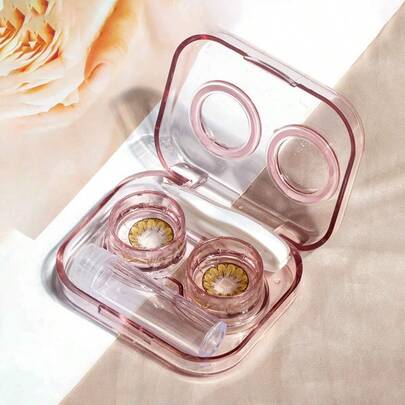Set de 4 piezas/1 set Estuche portátil minimalista para lentes de contacto con pinzas, varilla de succión y botella de cuidado, caja de almacenamiento estilo coreano transparente INS para lentes de contacto diarios y viaje conveniente