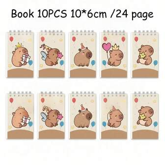 12pcs Capybara Office Supplies Capybara 12/10/8/6/5/4Pcs/Set Stitch Kawaii Pocket Book Hand Book Notepad Paper Cartoon Office Cartoon-Themed Journal For Students And Office Use Perfect Back To School Gift For Return School(Some Parts May Be Random)