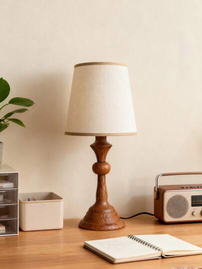 1 件 LED 木纹金属台灯，复古布艺褶皱灯罩柔光，北欧、意大利风格，乡村客厅卧室现代简约阅读学习书桌个性创意简约，暖光装饰多用途暖光露营浪漫优雅氛围床头夜灯