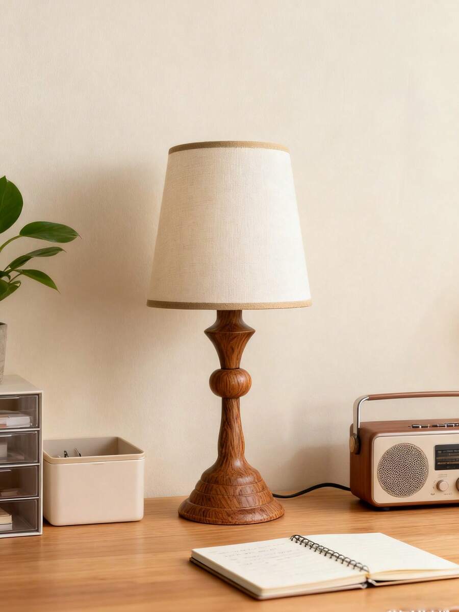 1 buc Lampă de birou LED cu model metalic, cu granulație din lemn, abajur plisat din material textil retro, lumină moale, stil nordic, italian, living rustic, dormitor, birou de citit minimalist modern, birou de studiu, personalizat, creativ minimalist, decor cu lumină caldă, lumină caldă multifuncțională, camping, atmosferă elegantă romantică, lumină de noapte de noptieră - Multicolor - Vizualizare 1