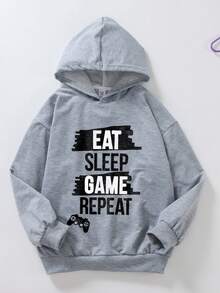 青少年男学生，街头时尚品牌印花图案，休闲风格，连帽运动衫，可在春秋季穿着，购物，学校，派对，旅行服装返校套头衫秋季服装，返校连帽衫，返校服装，毕业场合，毕业典礼，适合日常穿着 - 灰色 - 查看 9