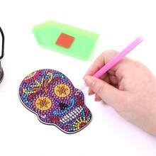 Set de 10 suporturi pentru pahare cu diamant DIY, cu suporturi, kituri de artă cu diamant rotund pentru începători, covorașe pentru băuturi cu design de craniu