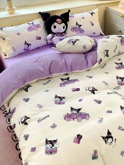 Sanrio 三丽鸥2/3件套床上用品套装 - Hello Kitty/Kuromi/Cinnamoroll/Pochacco（1件被套+1/2个枕套，不含填充物），可爱卡通图案，全尺寸，柔软舒适，适合宿舍、家庭卧室、酒店，四季皆宜，带拉链封口和枕套，多色可选，耐用，超大尺寸床上用品套装，超大尺寸被套套装