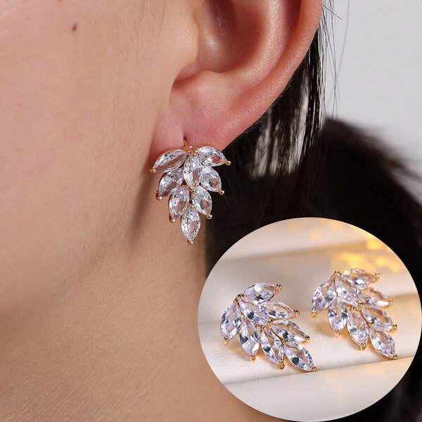 1 para eleganckich kolczyków z motywem liści, wyjątkowa elegancka biżuteria