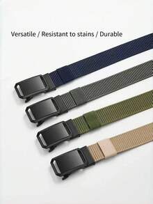 Cinto Automático de Náilon Masculino com Fivela de Liga de Ferro Quadrada, Cinto de Náilon Versátil com Fivela Automática para Estudantes Masculinos, Cinto de Vela de Náilon Respirável, Cinto de Náilon para Atividades ao Ar Livre para Jovens, Cinto de Fivela Trançada Respirável e da Moda para Esportes, Estilo Esportivo, Casual Outdoor, Treinamento Militar Estudantil, Cinto Trançado Durável, Adequado para Lazer de Verão para Jovens